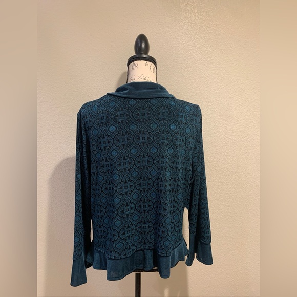 Coldwater Creek Teal Cardigan with Ruffled Collar - Picture 2 of 10